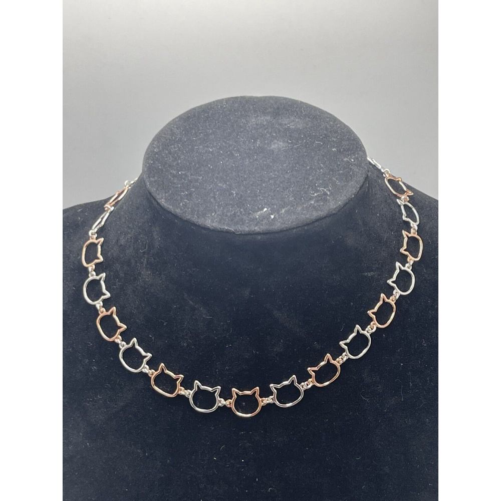 Cat Lady Box Cat Kitten Kitty Feline Silver & Gold Link Signed Necklace